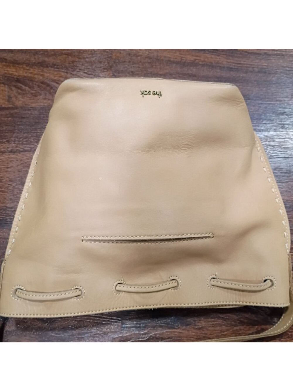The Sak Leather Crossbody Drawstring Bucket Bag Tan Adjustable Strap - Picture 8 of 14